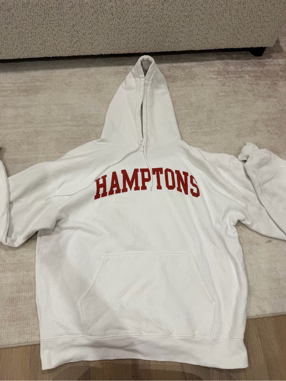 Brandy Melville White Hoodie with Red "HAMPTONS" Print
